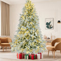 7.5FT Pre-Lit Spruce Snow Flocked Christmas Tree, Artificial Hinged